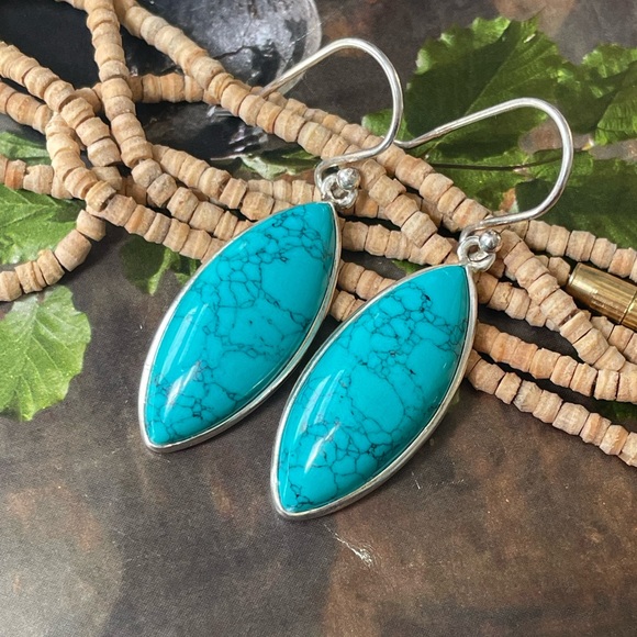 925 Sterling Silver Turquoise Earrings cool Marquise shape!! - Picture 10 of 10